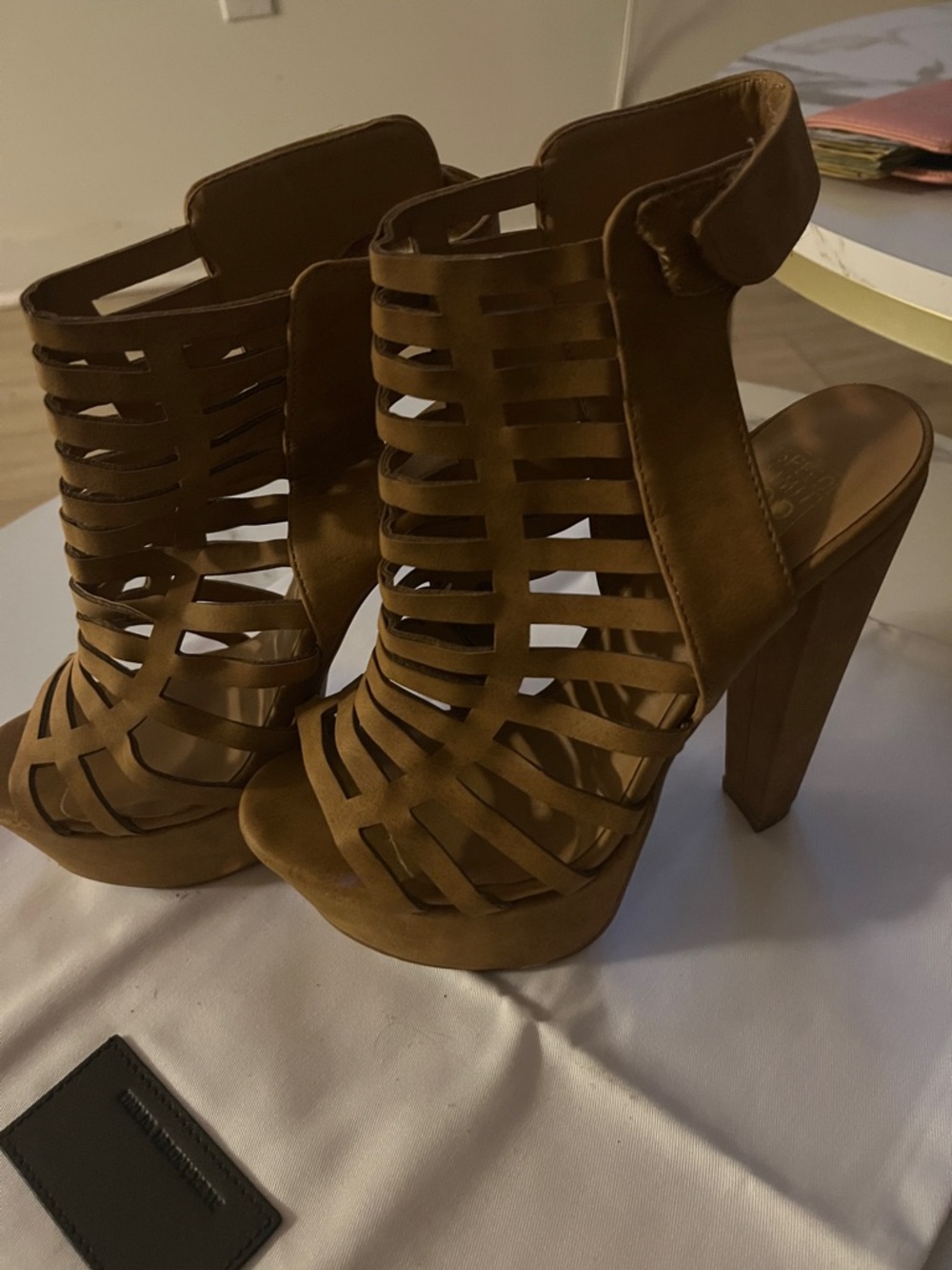 Women’s Cutout High Heel Sandals in Brown